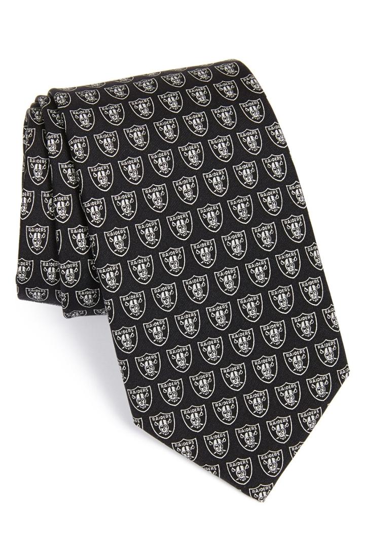 Men's Vineyard Vines Oakland Raiders - Nfl Woven Silk Tie, Size - Black