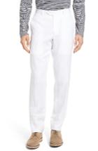 Men's Nordstrom Men's Shop Flat Front Solid Linen Trousers - White