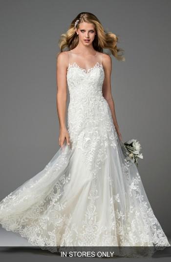 Women's Watters Dame Illusion Neckline Lace A-line Gown