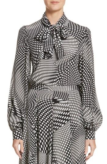 Women's Co Optical Dot Silk Tie Neck Blouse - Black