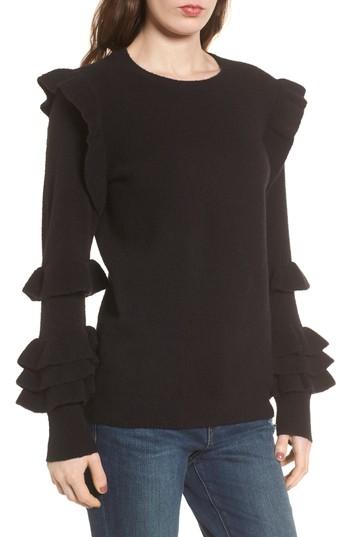 Women's Hinge Ruffle Sleeve Sweater, Size - Black