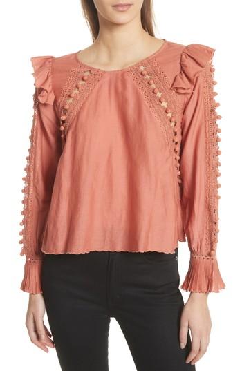 Women's Sea Esther Crochet Pompom Trim Top - Coral
