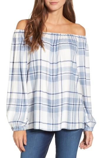 Women's Two By Vince Camuto Off The Shoulder Plaid Blouse - Blue