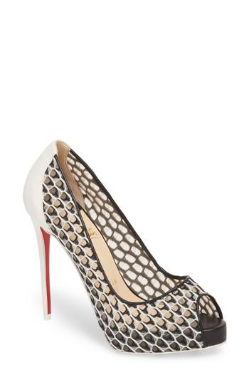 Women's Christian Louboutin Very Lace Peep Toe Pump .5us / 35.5eu - White