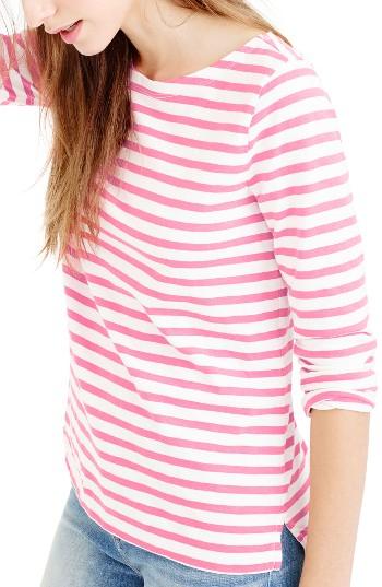 Women's J.crew Stripe Boat Neck Tee, Size - White