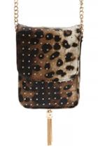 Amici Accessories Leopard Print Faux Leather Phone Crossbody Bag - Brown