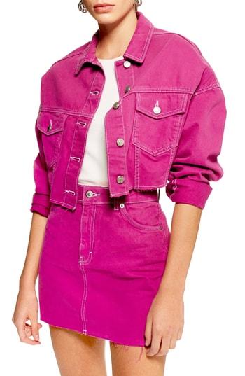 Women's Topshop Hacked Denim Jacket Us (fits Like 0-2) - Purple