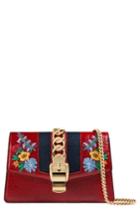Women's Gucci Super Mini Sylvie Embroidered Chain Wallet With Hook - Red