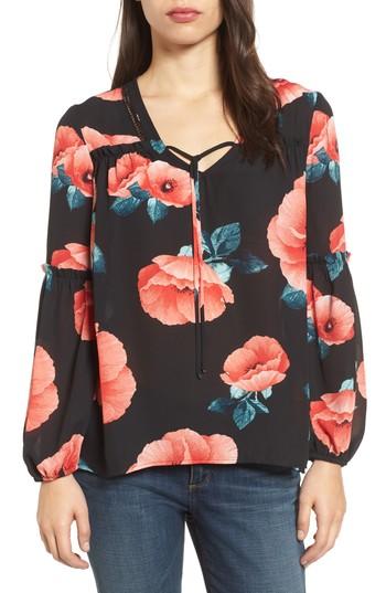 Women's Caslon Print Blouson Sleeve Top, Size - Black