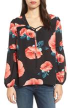 Women's Caslon Print Blouson Sleeve Top, Size - Black