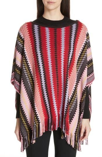 Women's Missoni Zigzag Fringe Poncho, Size - Red