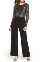 Women's Vince Camuto Belted Sequin & Crepe Jumpsuit - Metallic