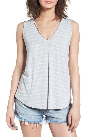 Women's Lush Strap Neck Stripe Tank - Grey