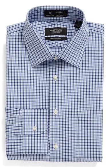 Men's Nordstrom Men's Shop Smartcare(tm) Traditional Fit Check Dress Shirt .5 34 - Blue