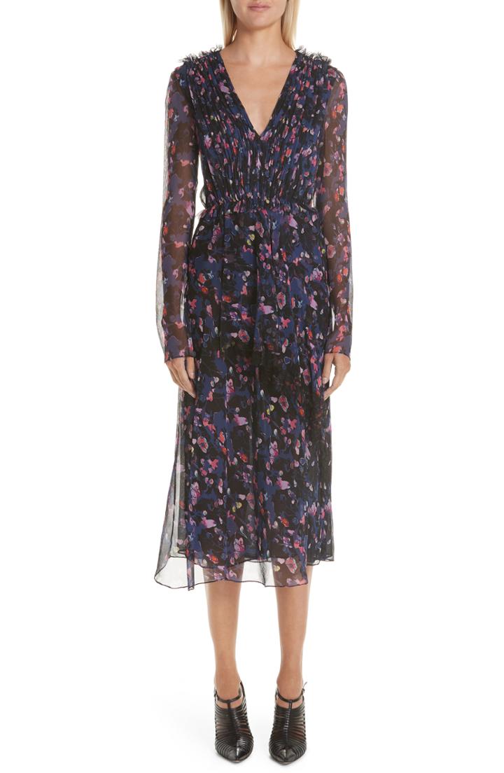 Women's Jason Wu Print Silk Chiffon Midi Dress - Black