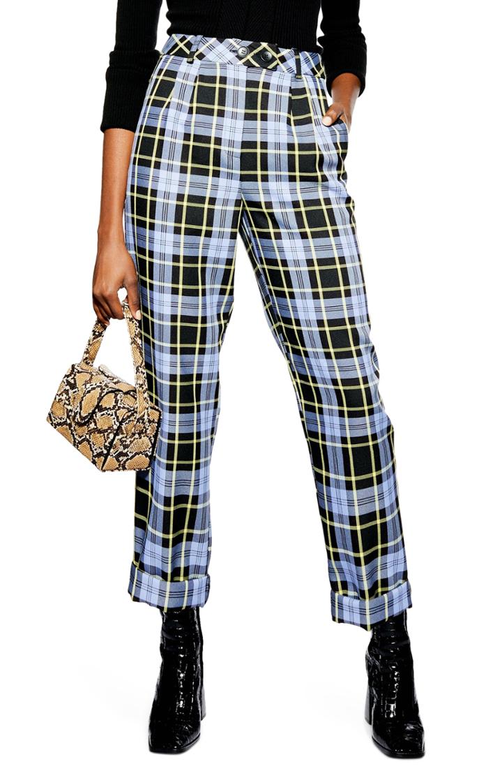 Women's Topshop Punk Check Edie Peg Trousers Us (fits Like 0) - Purple