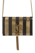 Women's Saint Laurent Kate Metallic Stripe Wallet On A Chain - None