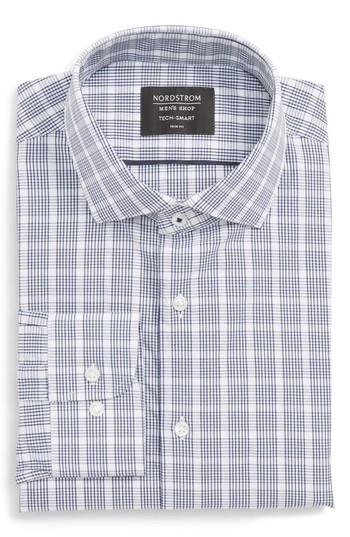 Men's Nordstrom Men's Shop Tech-smart Trim Fit Plaid Dress Shirt .5 34/35 - Blue