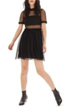 Women's Topshop Dot Tulle Skater Dress Us (fits Like 0) - Black
