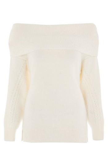 Women's Topshop Balloon Sleeve Off The Shoulder Sweater Us (fits Like 0) - Beige