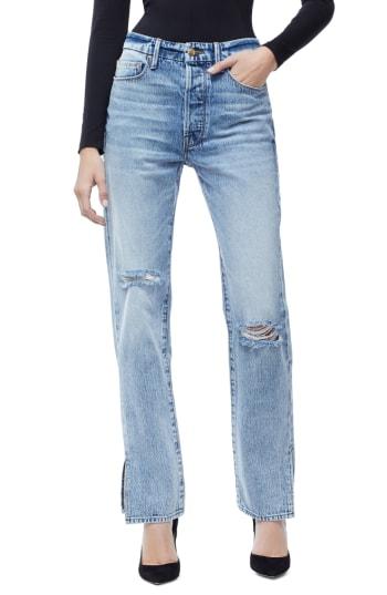 Women's Good American Good Boy Ripped Boyfriend Jeans - Blue
