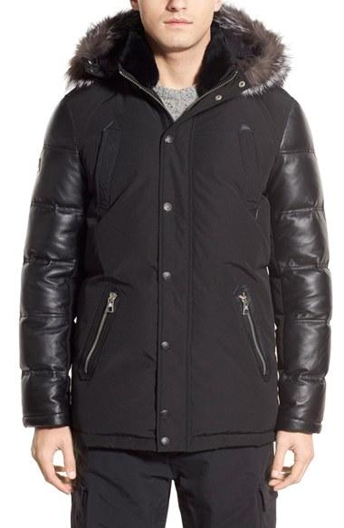 Men's M. Benisti Water Resistant Down Jacket With Genuine Silver Fox Fur & Rabbit Fur Trim