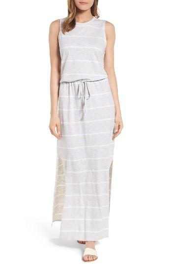 Women's Press Stripe Tie Waist Maxi Dress - Grey