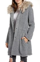 Women's Bb Dakota Girls In The Hood Faux Fur Trim Ribbed Coat - Grey