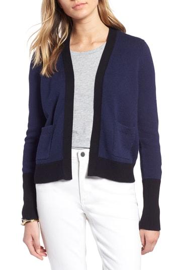 Women's 1901 Cotton Cashmere Colorblock Cardigan, Size - Blue