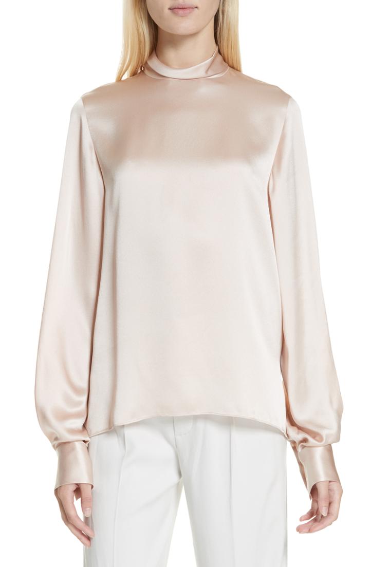 Women's Vince High Neck Silk Blouse - Pink