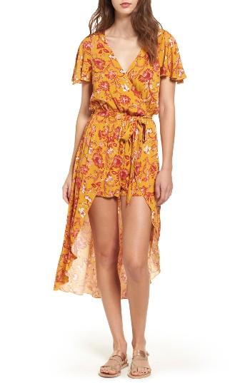 Women's Love, Fire Surplice Maxi Romper - Yellow
