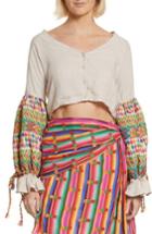 Women's All Things Mochi Christina Embroidered Crop Top - Beige