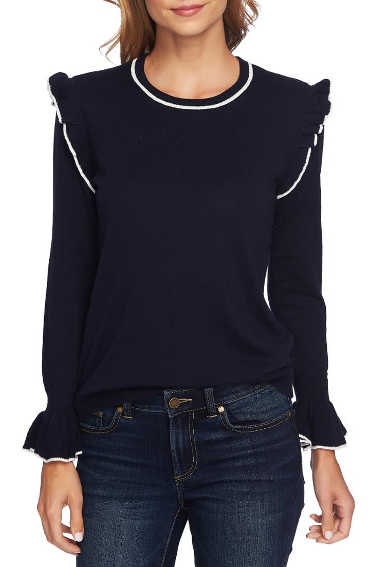 Women's Madewell Inland Stripe Turtleneck Sweater, Size - Grey