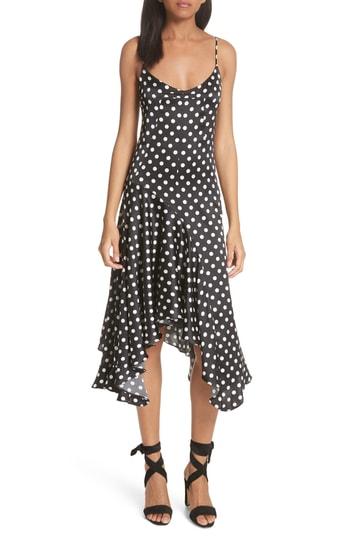 Women's Caroline Constas Marie Polka Dot Stretch Silk Slipdress - Black