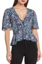 Women's Willow & Clay Tie Front Flutter Sleeve Top - Blue