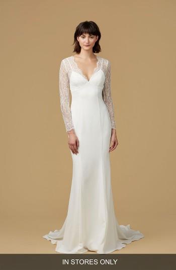 Women's Nouvelle Amsale Easton Chantilly Lace & Crepe Mermaid Gown, Size In Store Only - Ivory
