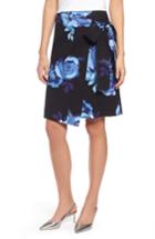 Women's Halogen Floral Cotton Blend Wrap Skirt - Black
