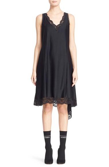 Women's Vetements Asymmetrical Lace Hem Slipdress