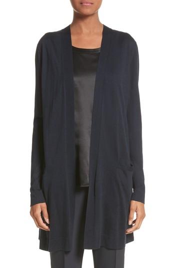 Women's Lafayette 148 New York Velvet Back Cardigan - Blue