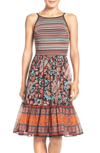 Women's Eci Mixed Media Fit & Flare Dress - Black