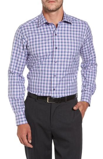 Men's David Donahue Plaid Herringbone Sport Shirt, Size - Blue