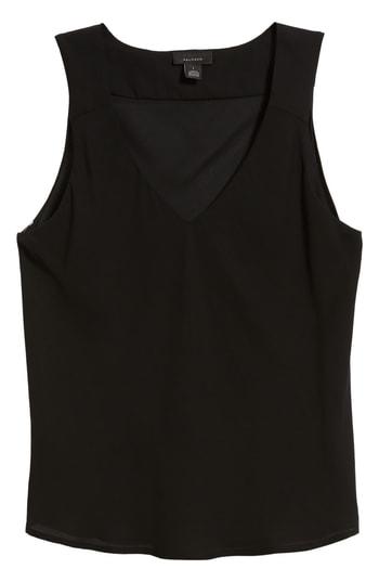 Petite Women's Halogen V-neck Woven Tank, Size P - Black