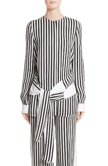 Women's Victoria, Victoria Beckham Stripe Tie Waist Blouse - Black
