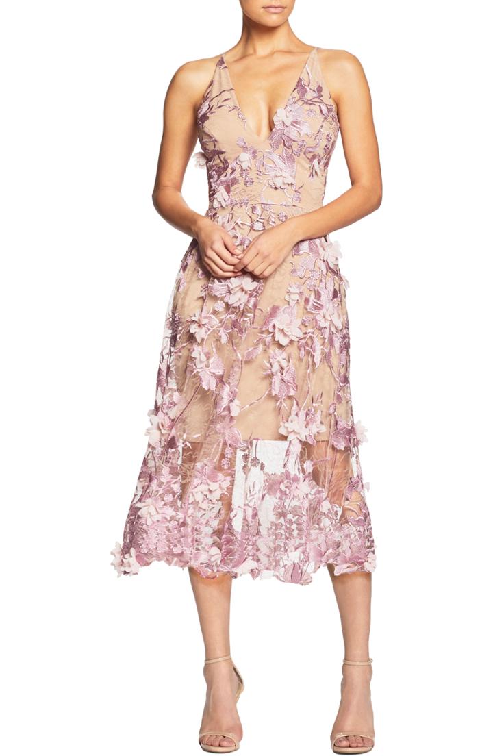 Women's Dress The Population Audrey Embroidered Fit & Flare Dress, Size - Purple