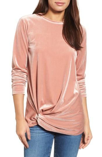 Women's Halogen Twist Front Velvet Top, Size - Pink