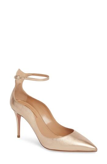 Women's Aquazzura Dolce Vita Ankle Strap Pump Us / 36eu - Metallic