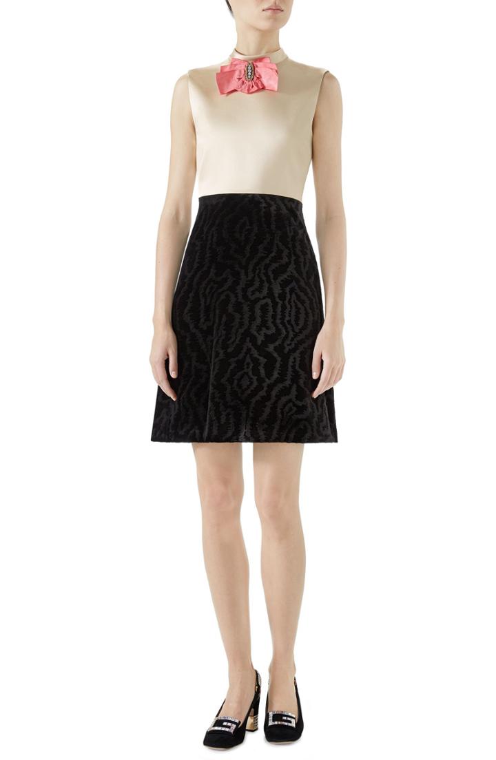 Women's Gucci Bow Embellished Satin A-line Dress Us / 44 It - Black