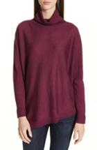 Women's Eileen Fisher Merino Jersey Asymmetrical Turtleneck Sweater, Size - Burgundy