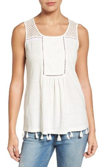 Women's Caslon Tassel Trim Embroidered Tank - Ivory