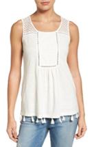 Women's Caslon Tassel Trim Embroidered Tank - Ivory